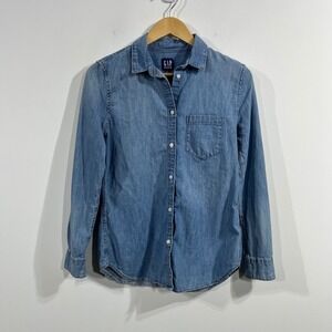 Gap Denim Womens XS Blue Chambray Button Down Shirt Long Sleeve Cotton Western